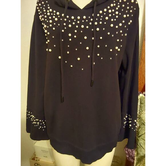 Karl Lagerfeld Paris Ladies Black Hoodie Top with Pearl detail Size Xl piece - Picture 3 of 6